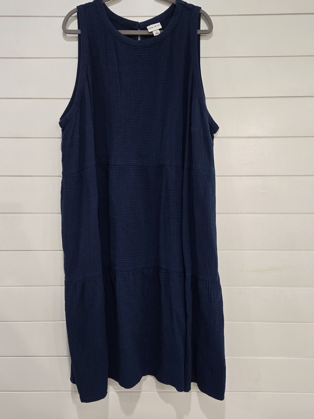 Ava And Viv Womens Plus Size 4x Sleeveless Navy Tiered Midi Dress Gauzy Pockets